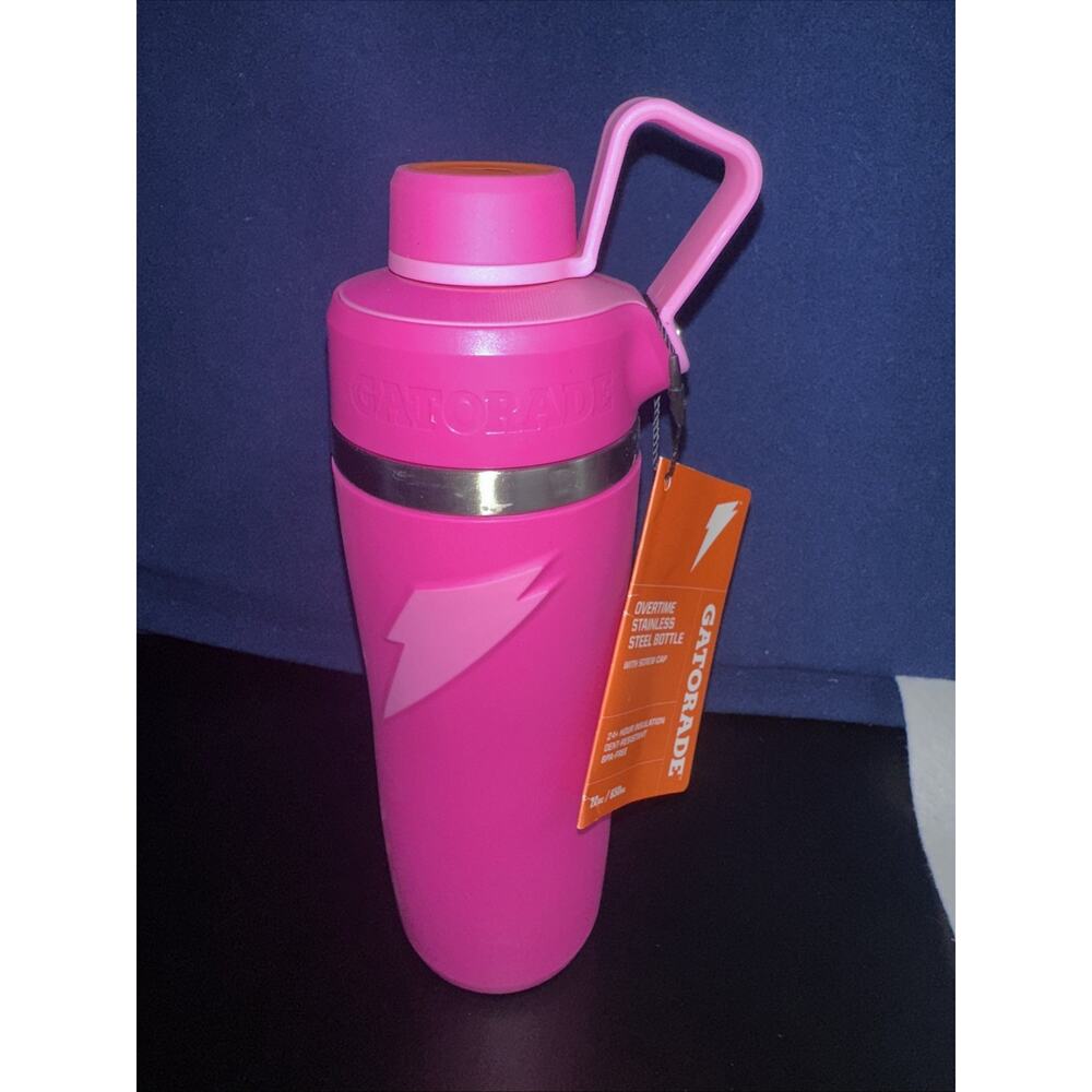 GATORADE Overtime Bottle 22oz Stainless Steel Screw Top Hot Pink Insulated NEW
